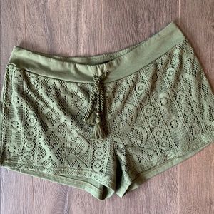 Olive green crochet shorts